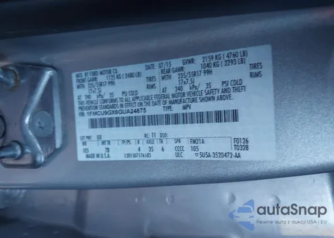 2016 Ford Escape Se z USA, uszkodzony, nr VIN 1FMCU9GX6GUA24875